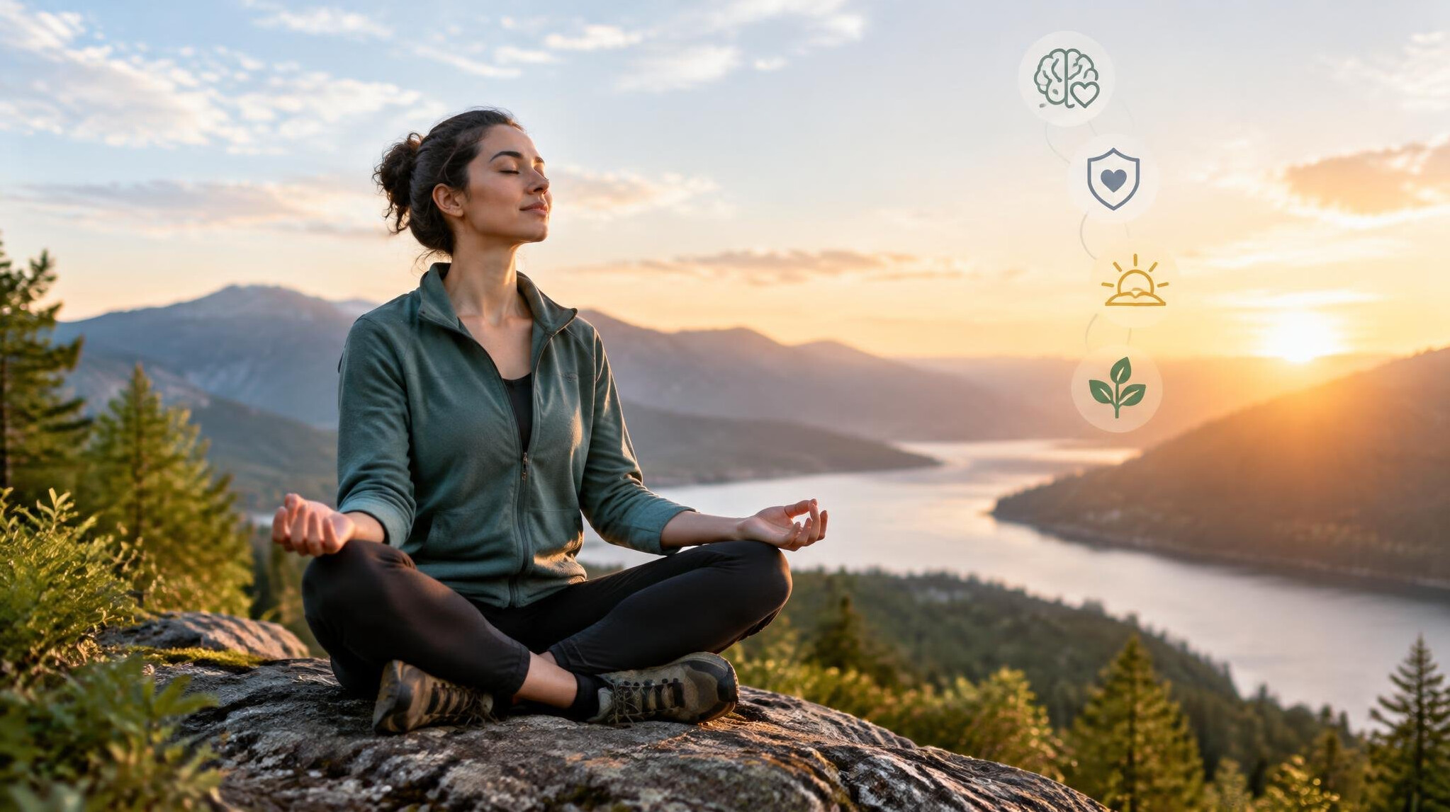 person meditating in nature